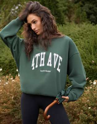 4th & Reckless oversized printed logo sweatshirt in forest green