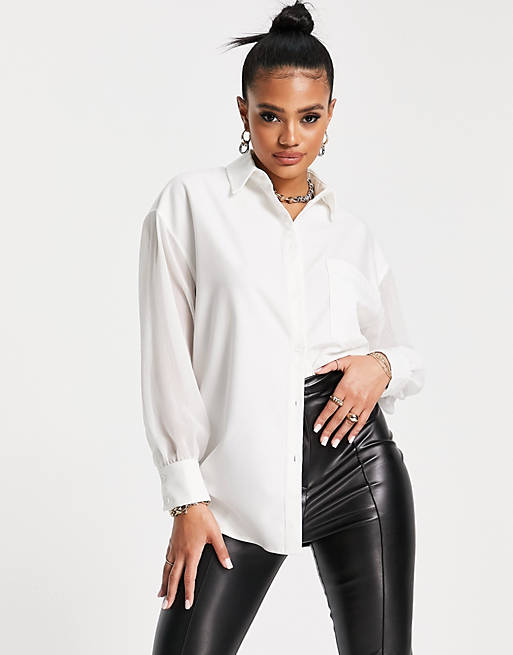 Women Shirts & Blouses/4th & Reckless oversized shirt with contrast fabric sleeves in white 