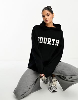 4th & Reckless oversized slogan lounge knitted hoodie in black