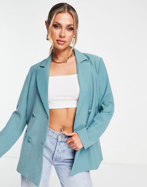 4th & Reckless oversized souble breasted suit blazer in mint green | ASOS