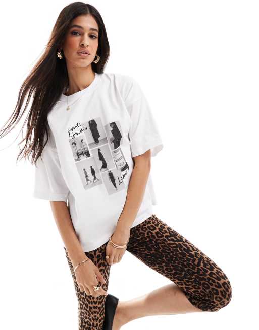 4th & Reckless - Oversized T-shirt met catwalk polaroidprint in wit