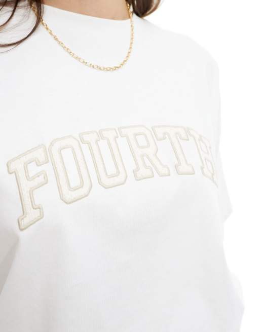 4th & Reckless - Oversized T-shirt met gehaakt logo in wit, 2 van 4