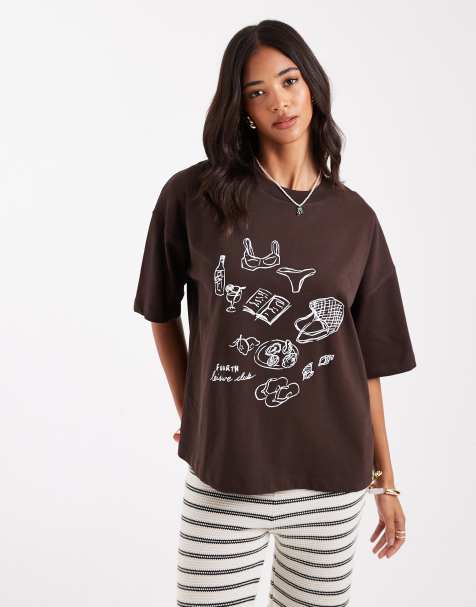 4th & Reckless - Oversized T-shirt met geïllustreerde print in bruin - view 1