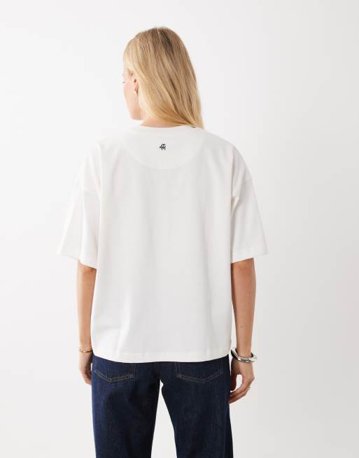 4th & Reckless - Oversized T-shirt van zwaar katoen met 'Fourth' logo in crème, 3 van 4