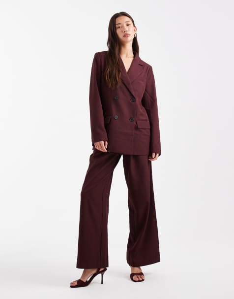 4th & Reckless oversized tailored blazer, wide leg trouser, and corset top co-ord in burgundy - view 1