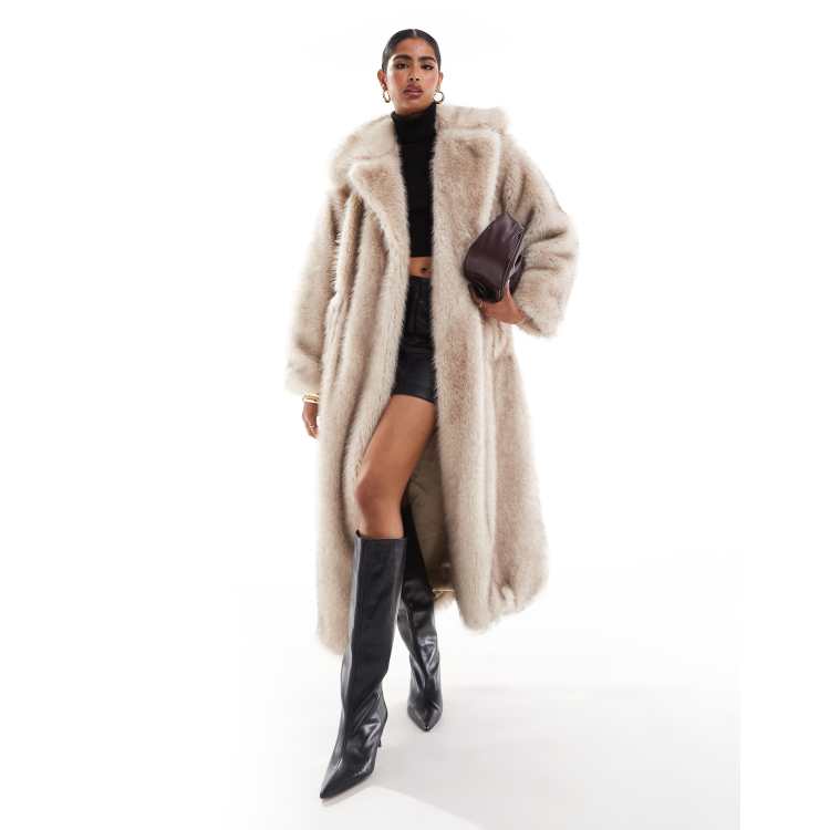4th & Reckless oversized tie waist faux fur maxi coat in
