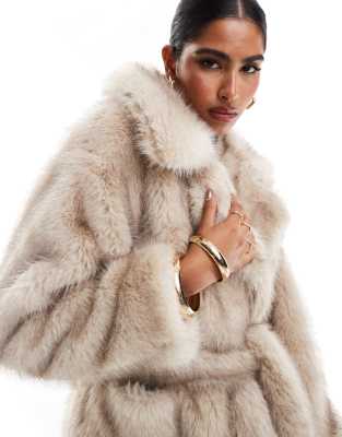 4th & Reckless oversized tie waist faux fur maxi coat in