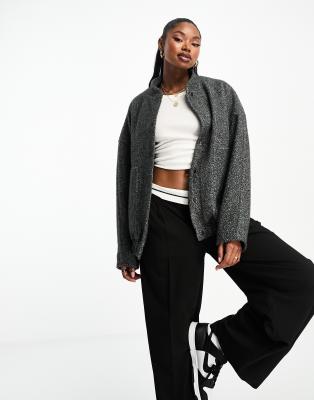 4th & Reckless 4th & Reckless oversized wool look bomber jacket in grey marl