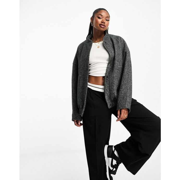 4th & Reckless oversized wool look bomber jacket in grey marl | ASOS