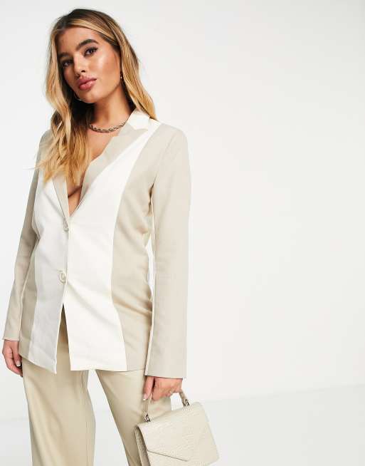 4th & Reckless panel color block blazer in beige, 2 of 4