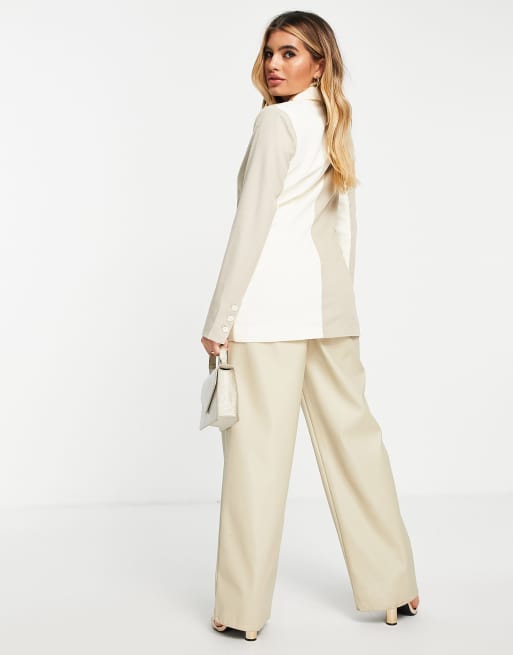 4th & Reckless panel color block blazer in beige, 4 of 4