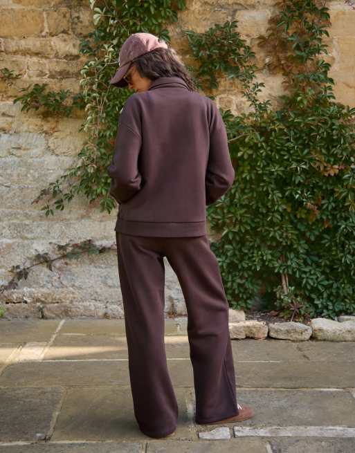 4th & Reckless - Pantalon de jogging ample d'ensemble en coton épais à surpiqûres et logo brodé - Chocolat, 2 de 4