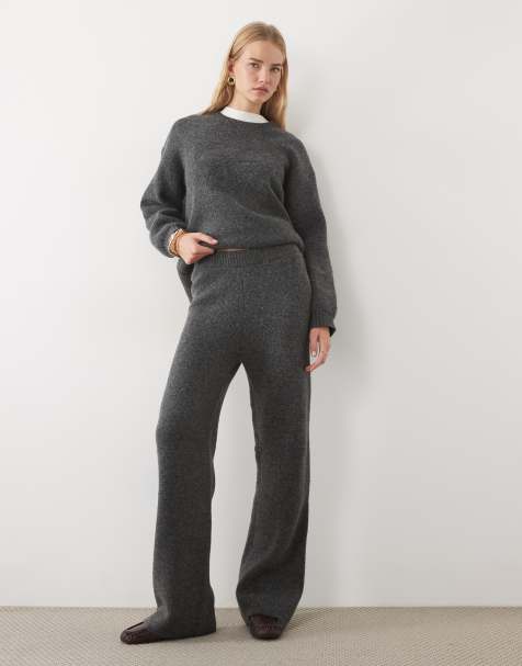 4th & Reckless pantalón de pernera ancha de punto con cintura acanalada en gris oscuro - view 1