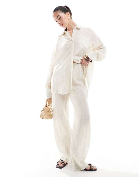 4th & Reckless - Pantalon de plage d'ensemble texturé à taille haute - Beige - view 1