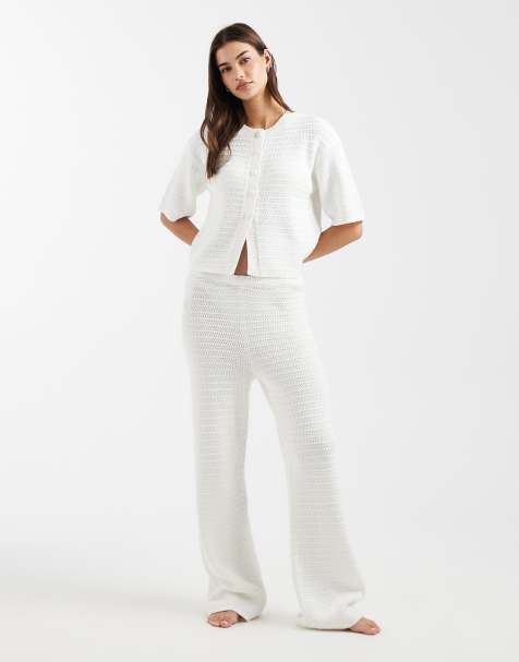 4th & Reckless - Pantalon de plage large d'ensemble en maille de coton crochetée - Blanc - view 1