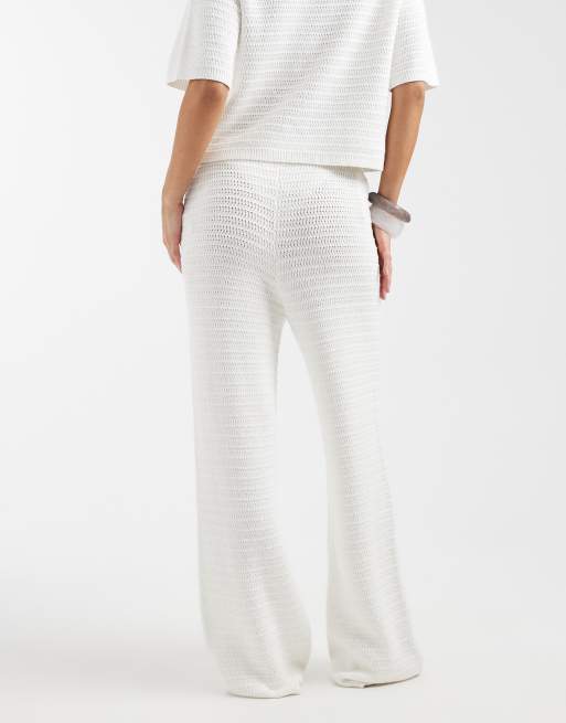 4th & Reckless - Pantalon de plage large d'ensemble en maille de coton crochetée - Blanc, 4 de 5