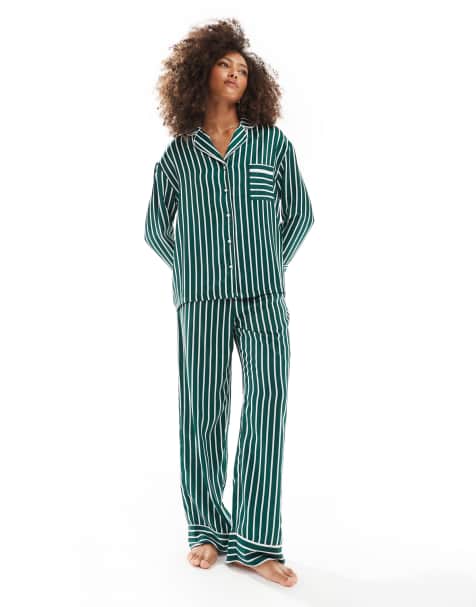 4th & Reckless - Pantalon de pyjama d'ensemble en satin rayé - Vert - view 1