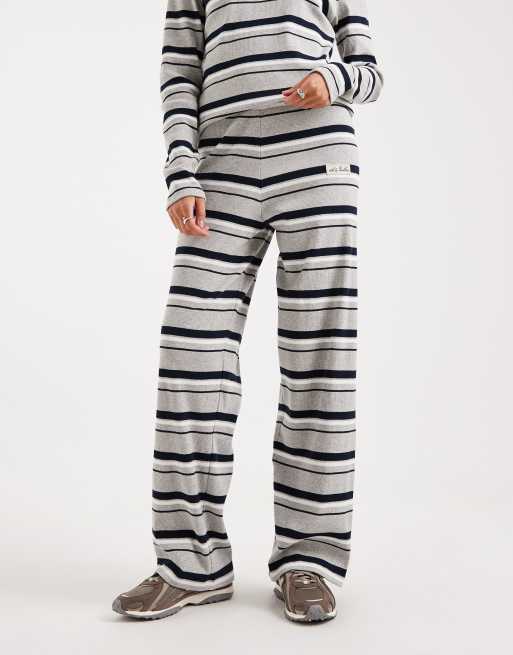 4th & Reckless - Pantalon d'ensemble ample en coton côtelé rayé avec taille élastique et logo - Bleu marine/gris, 2 de 5