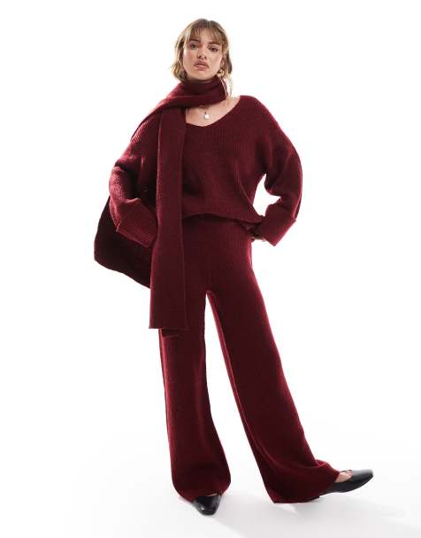 4th & Reckless - Pantalon d'ensemble ample en maille - Bordeaux - view 1