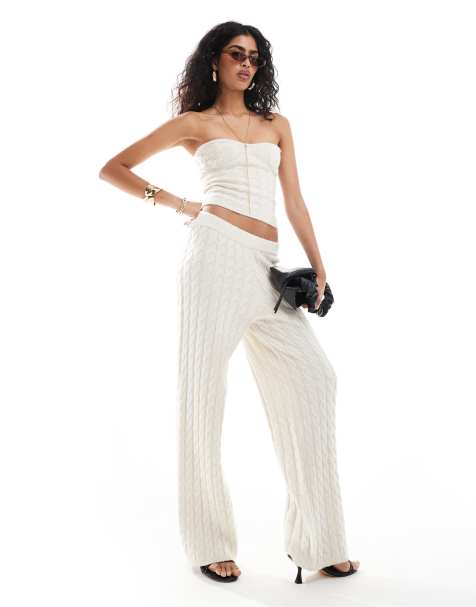 4th & Reckless - Pantalon d'ensemble ample en maille torsadée - Crème - view 1