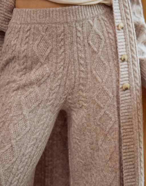 4th & Reckless - Pantalon d'ensemble ample et décontracté en maille torsadée de laine mélangée - Taupe, 2 de 4