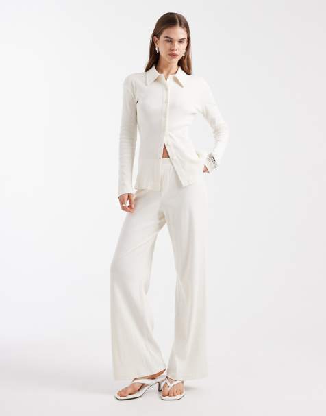 4th & Reckless - Pantalon d'ensemble côtelé ample et décontracté à taille haute en coton majoritaire - Crème - view 1