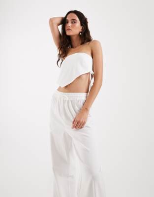 Pantalon d'ensemble de plage ample en lin mélangé avec cordon de serrage à la taille - Blanc 40
