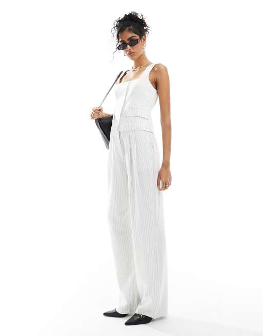 4th & Reckless - Pantalon d'ensemble droit aspect lin à fines rayures - Blanc
