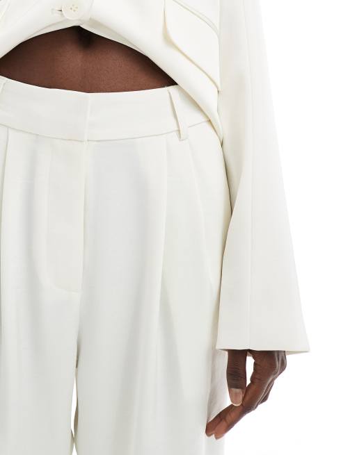4th & Reckless - Pantalon droit d'ensemble habillé en satin à pinces - Crème, 4 de 5