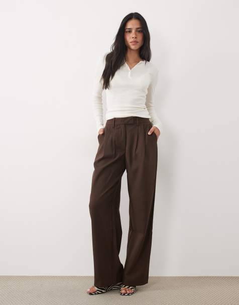 4th & Reckless pantalon large ajusté taille haute en ensemble coordonné chocolat - view 1