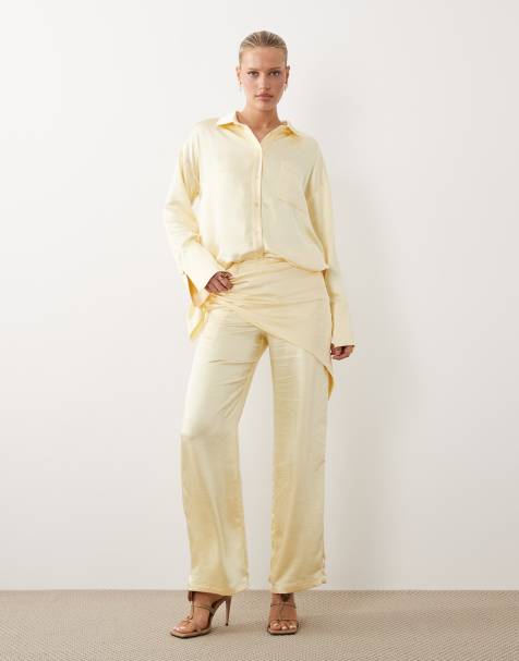 4th & Reckless - Pantalon large d'ensemble en satin à détail croisé à nouer - Citron - view 1