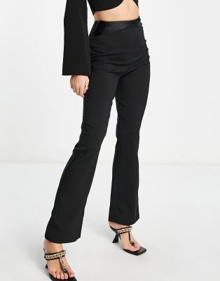 4th & Reckless satin mix wide leg pants in black - ASOS Price Checker