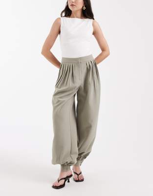 Pantalon plissé coupe bouffante ajustée - Vert sauge 38