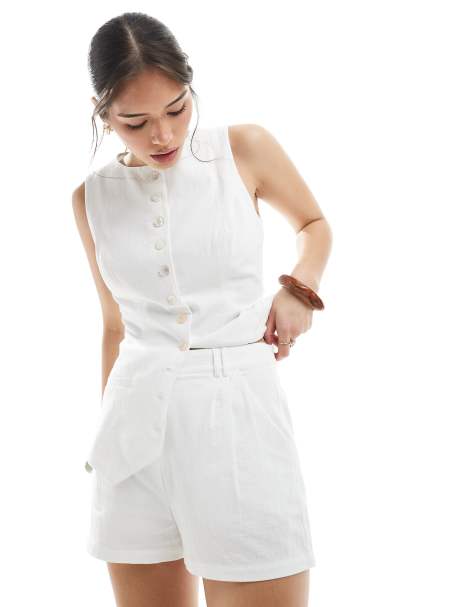 4th + Reckless - Pantaloncini effetto lino bianchi in coordinato - view 1