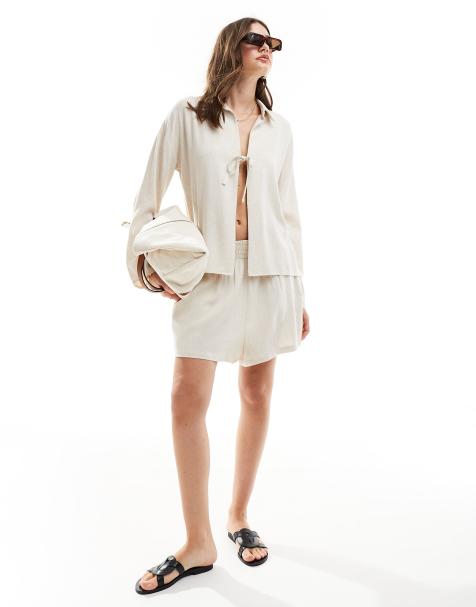 4th + Reckless - Pantaloncini in misto lino beige arricciati in vita in coordinato - view 1