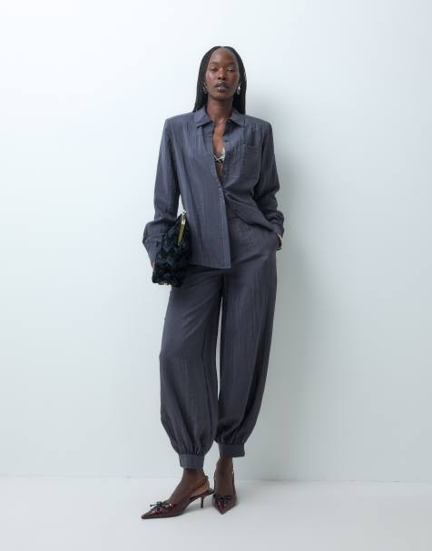 4th & Reckless pantaloni in nylon con gamba balloon in coordinato color antracite - view 1