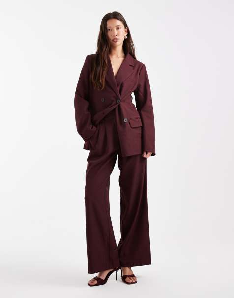 4th & Reckless - Pantaloni sartoriali a fondo ampio bordeaux con pieghe in coordinato - view 1