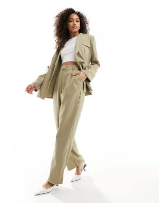 4th & Reckless - Pantaloni sartoriali a fondo ampio color oliva in coordinato - view 1