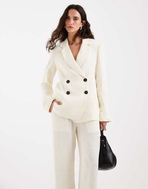 4th & Reckless - Pantaloni sartoriali a fondo ampio testurizzati color panna in coordinato - view 1