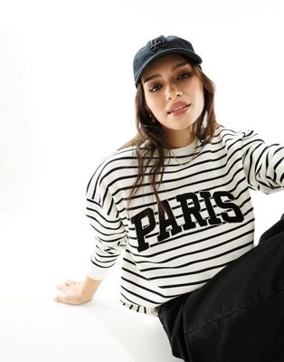 4th & Reckless Paris Logo Sweatshirt In Black And White Stripe-multi