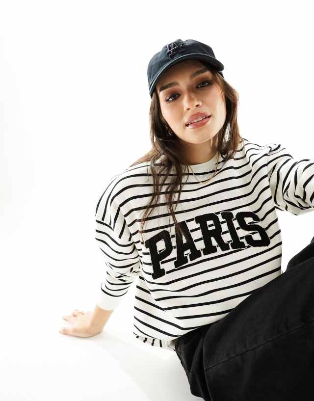 4th & Reckless - paris logo sweatshirt in black and white stripe