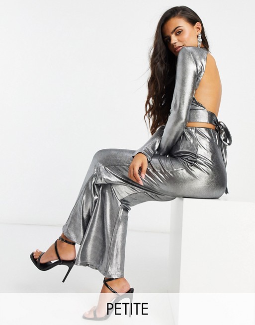 4th & Reckless Petite backless crop top in silver metallic