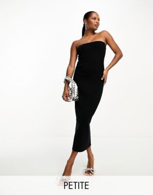 4th & Reckless Petite exclusive knitted bandeau midi dress in black