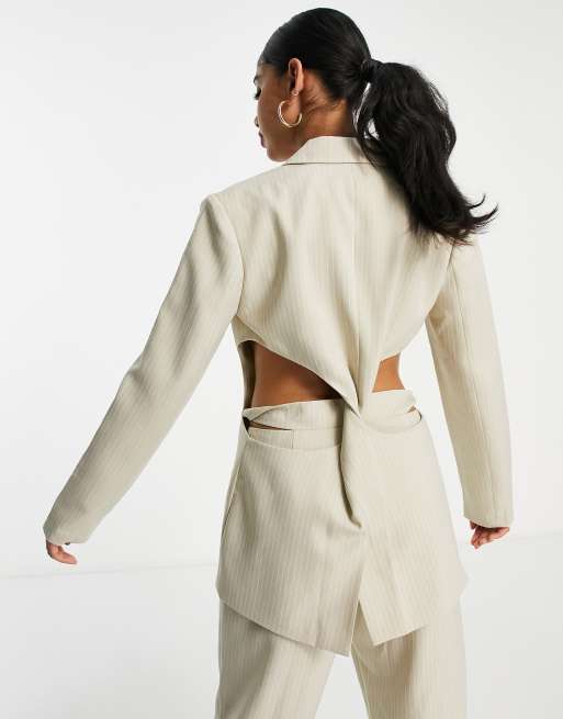 4th & Reckless Petite – Beige figursydd kavaj med snurrad knut baktill, del av set, 2 av 4