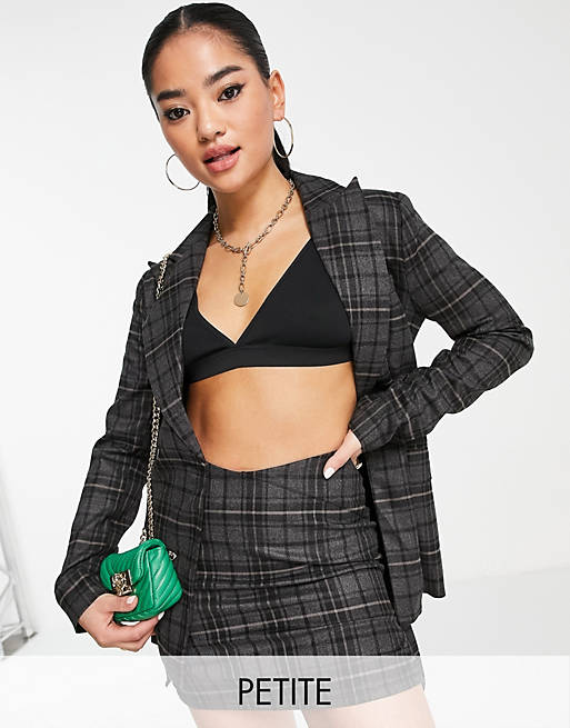 Co-ords 4th & Reckless Petite belted blazer co ord in dark check 