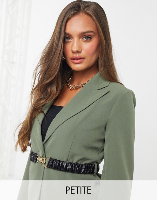 4th & Reckless Petite blazer with contrast belt in khaki