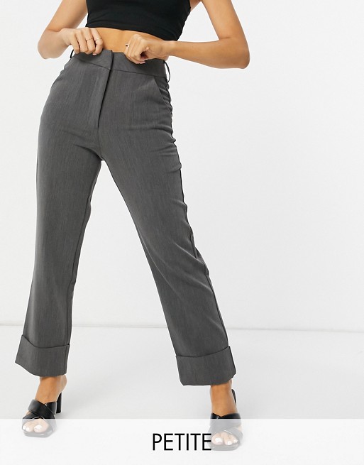 4th & Reckless Petite cigarette trouser with folded hem detail in dark grey