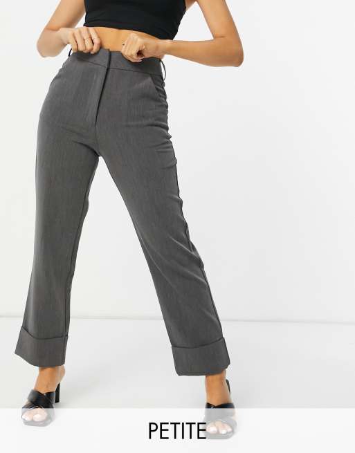 4th Reckless Petite cigarette trouser with folded hem detail in dark grey