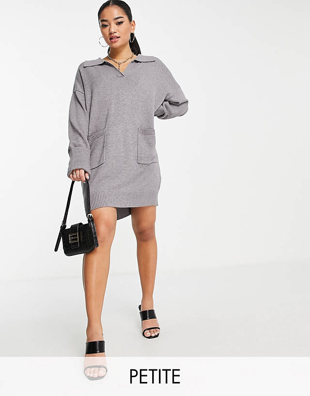 4th & Reckless Petite - collar knitted jumper dress in grey