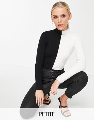 4th & Reckless Petite contrast bodysuit in black and cream